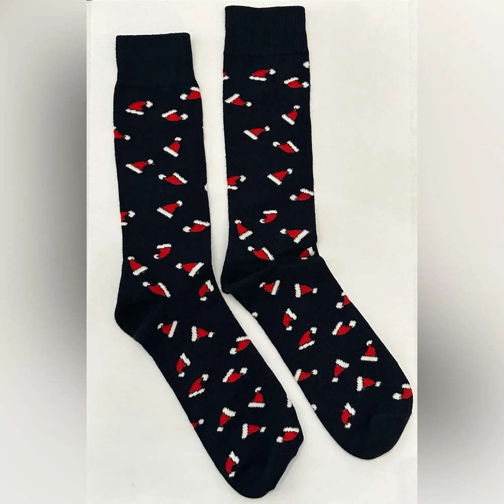 NWOT American Eagle Crew Socks Graphic Santa Hats Blue One Size